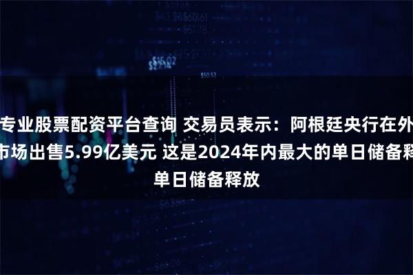 专业股票配资平台查询 交易员表示：阿根廷央行在外汇市场出售5.99亿美元 这是2024年内最大的单日储备释放